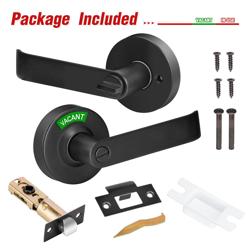 Bathroom Indicator Privacy Door Lock, Vacant Occupied Bathroom Lock, Large Vacant or in-Use Door Handle for All Women Men Restrooms, Ansi Grade 2 Commercial Grade, Black Matte Black