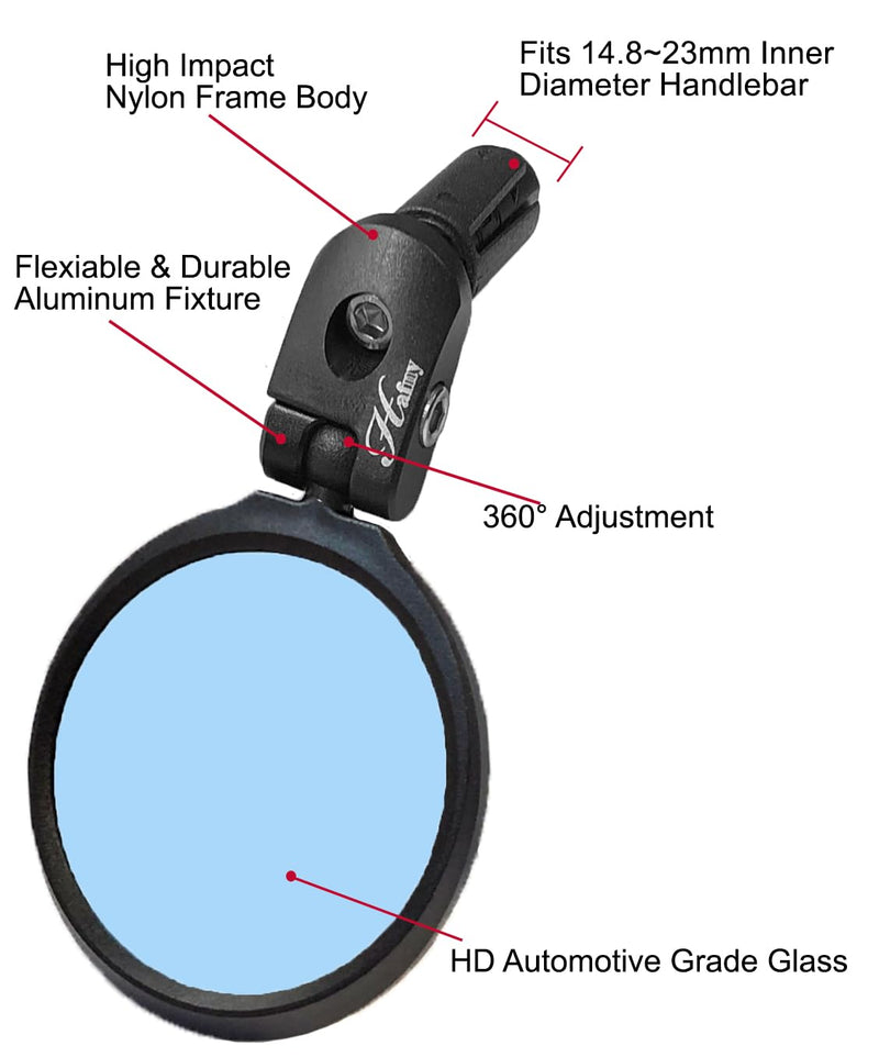 Hafny Bar End Bike Mirror, HD, Blast-Resistant, Glass Mirror, HF-MR090, HF-M951B-FR03, 2PCS (Anti-glare Blue Glass, 62mm * 2PCS) Anti-glare Blue Glass