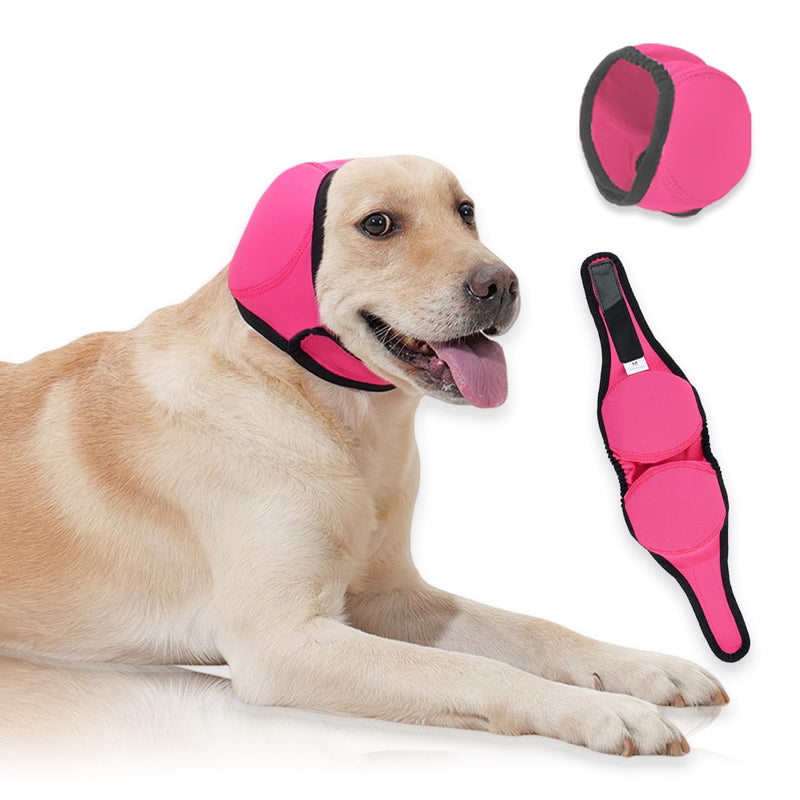 Dog Ear Covers,Dog Ear Muffs Noise Protection,No Flap Ear Wrap for Dogs Hematoma Recovery,Adjustable Calming Hoodie Shower Cap for Grooming,Bathing,Swimming & Anxiety Relief(Fuchsia,L) A-Fuchsia L
