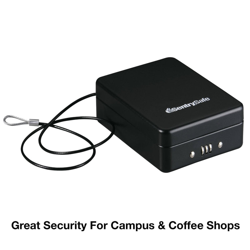 SentrySafe Small Safe, Black Lock Box with Combination Lock for Office or Dorm Secures Money, Passport, Jewelry, 0.05 Cubic Feet, Exterior: 2.6 in. H x 5.9 in. W x 8.0 in. D, ‎P005C Combo Lock