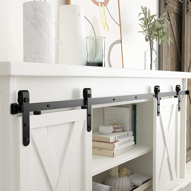 skysen Cabinet Sliding Barn Door Hardware Kit Super Mini Sliding Door Hardware for Wardrobe Cabinet TV Stand (ykd2-Roller Set)