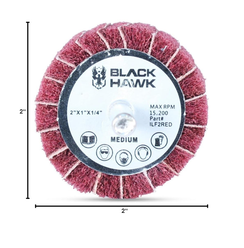 BHA Mounted Interleaf Flap Wheels for Sanding and Finishing, 2” x 1” x 1/4”, Red (Medium) - 5 Pack