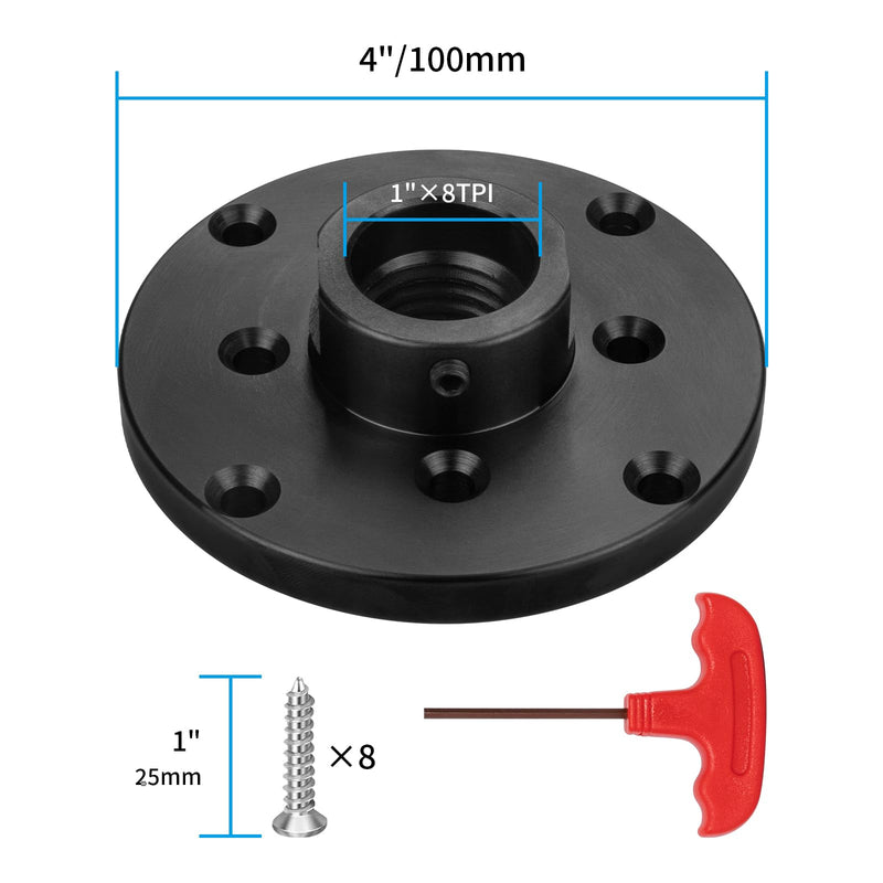 4'' Steel Wood Lathe Faceplate Chucks,Faceplate for Wood Lathe,Lathe Face Plate Fit for 1'' x 8TPI Spindle without Screwchuck 1''X8TPI