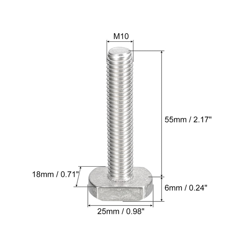uxcell T-Slot Bolts, 5pcs M10x55mm T Slot Drop-in Stud Sliding Bolts 304 Stainless Steel T Shape Screws for T Track