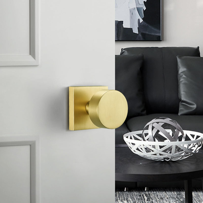 Gold Door Knobs,Passage Modern Satin Brass Door Handles Square Rosette for Interior Hallway Closet Passage