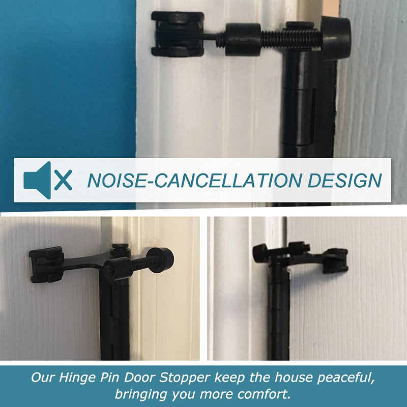 8 Pack Hinge Pin Black Door Stopper, Adjustable Heavy Duty Hinge Pin Door Stop with Black Rubber Bumper Tips 8 Matte Black