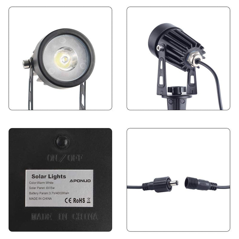 APONUO Metal Solar Spot Lights Outdoor with 9.8ft Cable Solar Powered Landscape Lighting Low Voltage IP65 Waterproof Auto On/Off for Outside Garden Yard Landscape Pathway Garage-Warm White(2-in-1) Warm White 2-IN-1