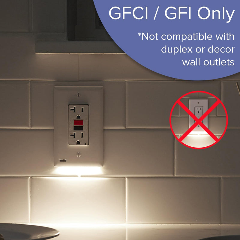 Single - SnapPower GuideLight 2 [for GFCI Outlets] - Replaces Plug-in Night Light - Electrical Receptacle Wall Plate with LED Night Lights - Auto On/Off Sensor - (GFCI, White)