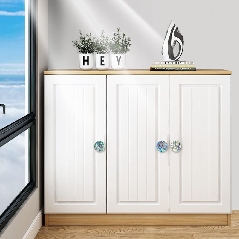 SUNYIK Pack of 4 Natural Abalone Shell Drawer Knobs with Screws, Brass Cabinet Knobs for Dresser Cupboard Furniture Decorative Home Office Door Decor, Round Round Shaped