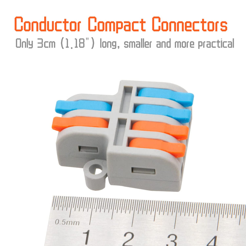 10Pcs Lever Wire Connectors, 2 in 4 Out Quick Wiring Cable Compact Electrical Connector for 24-12 AWG