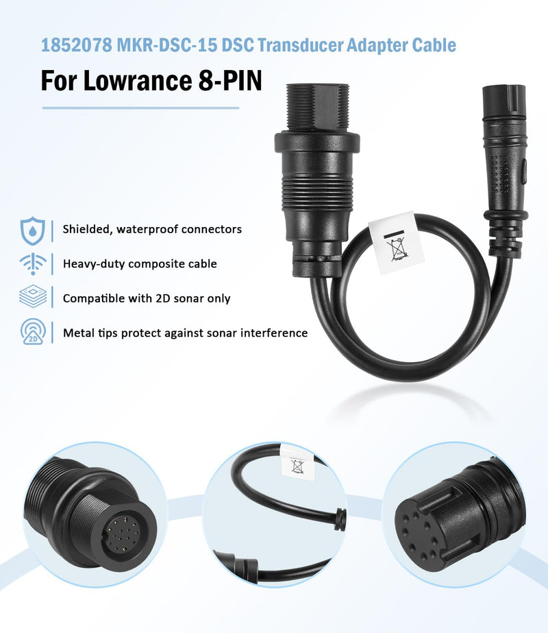 1852078 Replace for MKR-DSC-15 DSC Transducer Adapter Cable 8-PIN, for Lowrance Fish Finders, for Minn Kota Motor Built-in Dual Spectrum Chirp transducer, for 2D Sonar only