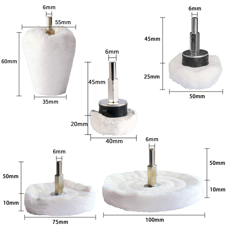 Polishing Pad Buffing Wheel Kit White Flannelette 12 Pack, for Drill for Metal Aluminum Stainless Steel Chrome Wood Plastic Ceramic Glass Woods Fabric Cotton Machine Jewelry etc 12 PCS