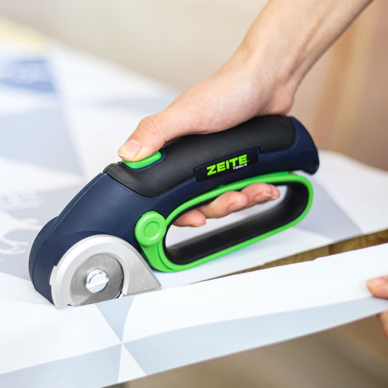 ZEITE 4V Cordless Electric Scissors, Cardboard Cutter with 2 x Blade, 1 x Storage Box, 1 x USB Charging Cable, Electric Cutter, Power Rotary Scissors for Box Carpet Plastic, Easy to Hold and Safety Blue
