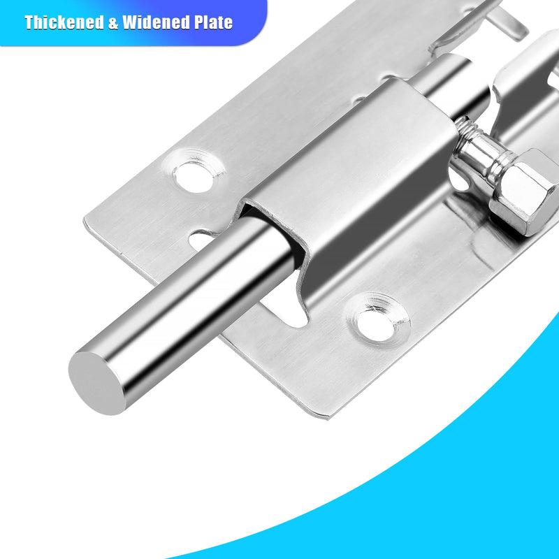 2 Pack Slide Lock, 3 Inch Barrel Bolt Latch, Premium Door Bolt Lock, Stainless Steel Slide Bolt Latch, Thickened Slide Latch Lock with 12 Screws, Slide Locks for Inside Door Silver - 2 Pack