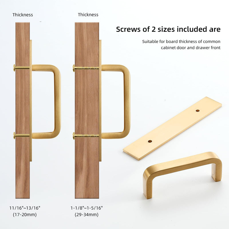 Solid Brass Cabinet Pull with Backplate, 2 Pack Brushed Gold Modern Drawer Handle for Cabinets Drawers and Wardrobes（2, Brushed Gold, 3 Inch(76mm) Hole Centers