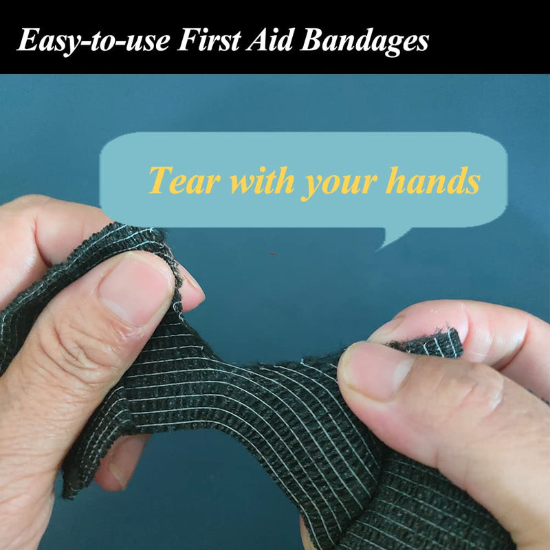 Self Adhesive Bandage Wrap,2 Inch Black Breathable Elastic Cohesive Bandages, Vet Wrap Sports Tape Bulk for First Aid Supplies, Wrist Sprains Protection Black Self Adhesive Bandage Wrap