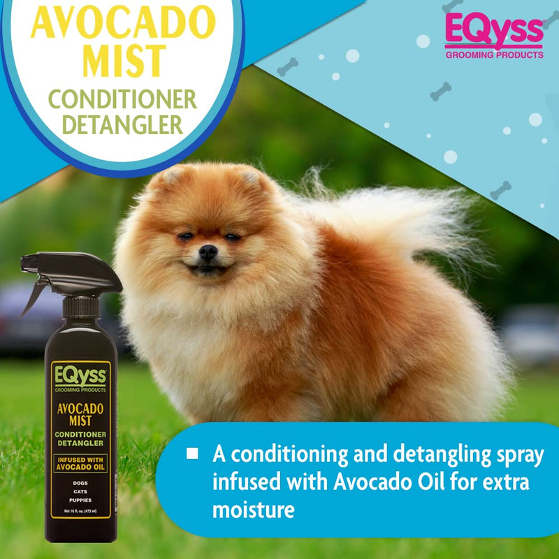 EQyss Avocado Mist Pet Spray Conditioner - Shines, Conditions, and Reduces Shedding, Weightless Leave in Spray - for Dogs, Cats, Puppies - Oil and Silicone Free, pH balanced, USA Made 16-Ounce - PawsPlanet Australia