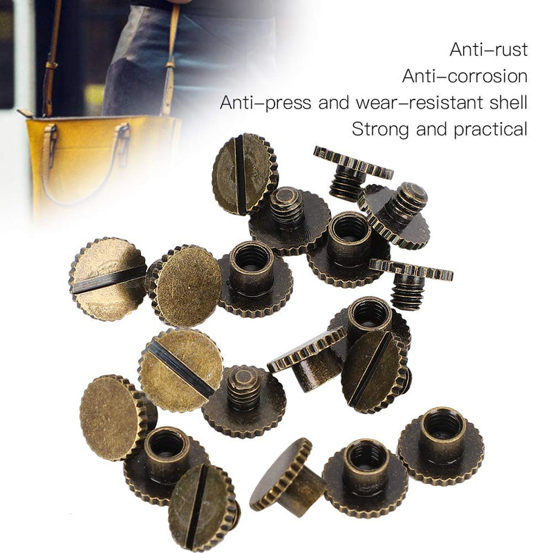 30 Set Book Rivets Metal Leather Rivets Knurling Flat Brass Screw Post Chicago Screws Binding Button Tack 9.5x4mm Nail + 4mm Screw(Bronze)