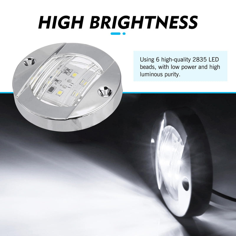 2PCS LED Marine Boat Courtesy Lights, 3 Inch Stainless Steel Round Interior Light, 12V IP67 Waterproof Boat Navigation Lamps, Deck Lamps (White) White