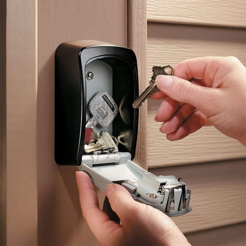 TTRWIN Key Lock Box for Outside, Resettable 4 Digit Combination Waterproof Lockbox, Key Safe Storage Security Lock Box, 5 Keys Large Capacity Wall Mounted LockBox for House Key, ID Card, Garage Key Gray-003 1 Pack