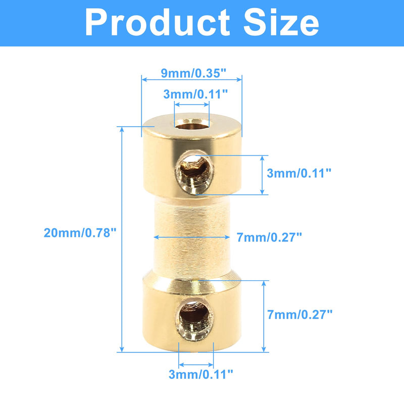 Hordion 10Pcs 3mm to 3mm Brass Shaft Coupling Joint Connector, Shaft Coupler Motor Accessories with Screws