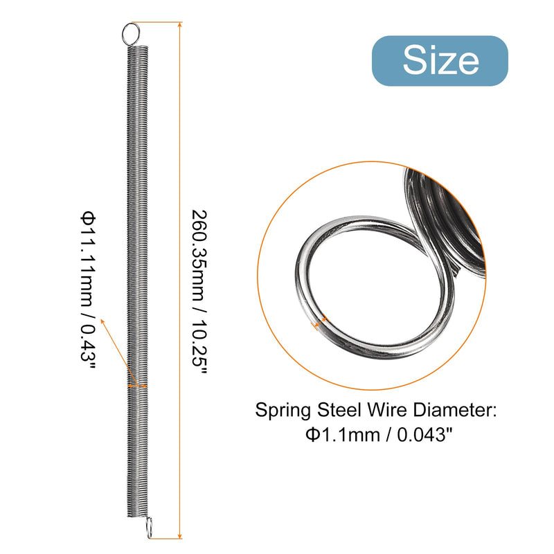 uxcell 1Pcs Extended Spring 7/16 Inch x 10-1/4 Inch, 0.043 Inch Spring Steel Dual Hook Tension Springs for Machinery Construction Industrial 1