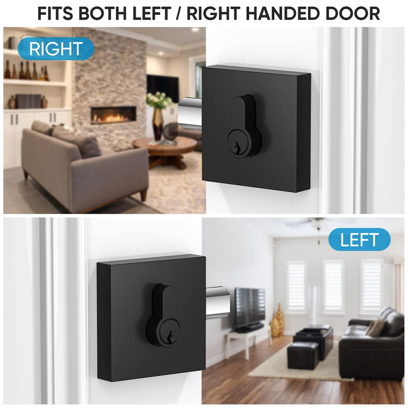 TICONN Matte Black Door Handle Heavy Duty, Reversible Square Door Lever for Bedroom, Bathroom, Rooms (Deadbolt Only, 2 Pack) Deadbolt Only