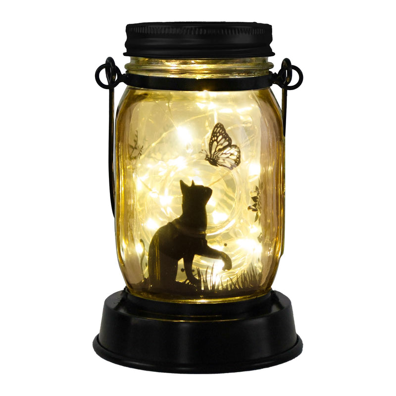 Styleonme Decor Mobile Outdoor Solar Lanterns, Solar Waterproof Cat Lights with Butterfly, Gifts for Women Men Cat Lovers Gifts, Hanging Cat Lanterns with Stake for Yard Lawn Garden Decor Cat & Butterfly