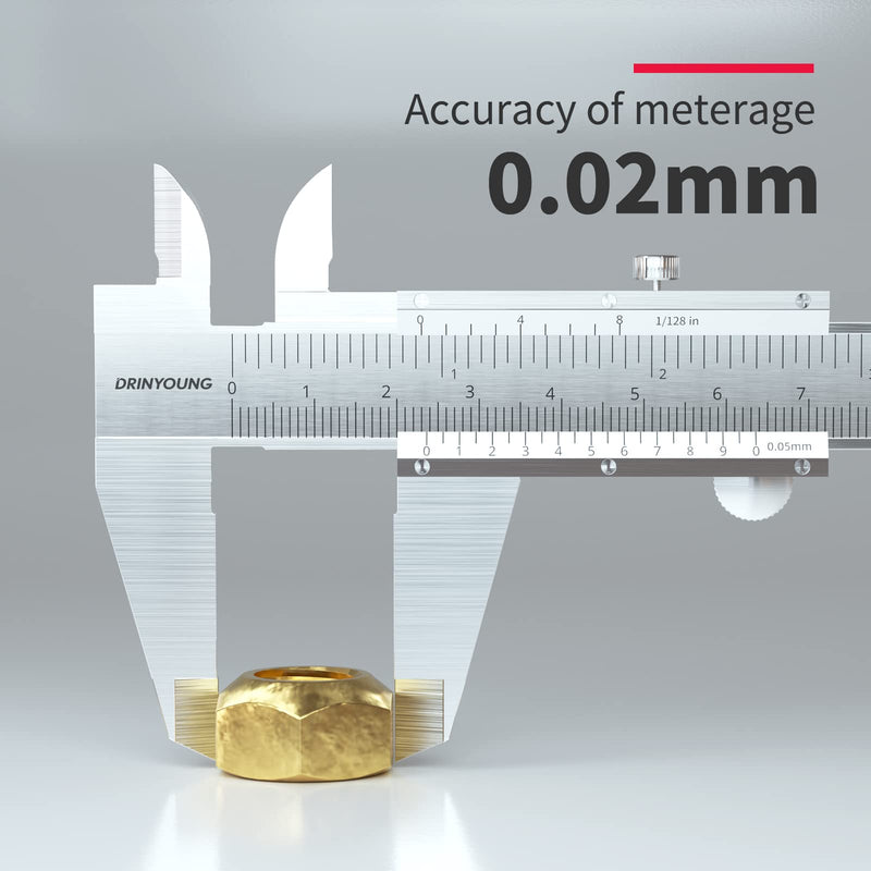 Vernier Caliper Calipers Measuring Tool Micrometer Carbon Steel Inch/Metric 0-6" Range 1/128 Inch Dual Reading Scale Professional High Accuracy Metal Vernier Caliper Gauge 0-6" L DRINYOUNG 0-6‘’L