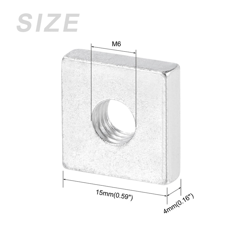 METALLIXITY Square Nuts (M6x15mmx4mm/M6x0.59"x0.16") 10Pcs, Carbon Steel Zinc-Plated Square Machine Screw Nuts - for Indoor and Outdoor, Silver