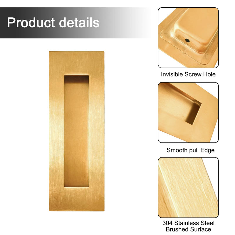 Recessed Finger Flush Pulls with Edge Pull - Suitable for Pocket Door,Closet Door,Sliding Doors, Barn Door Handle Hardware (Gold, 6inch) Gold