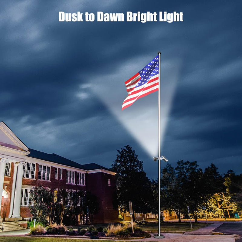 Solar Flag Pole Light, Flagpole Light Solar Powered Outdoor Bright LED 6000K Dusk to Dawn IP65 Waterproof with Bracket Clamp Fits 1.4-3” Pole Mount and Stakes for Ground Wall Mounting 4 Volts
