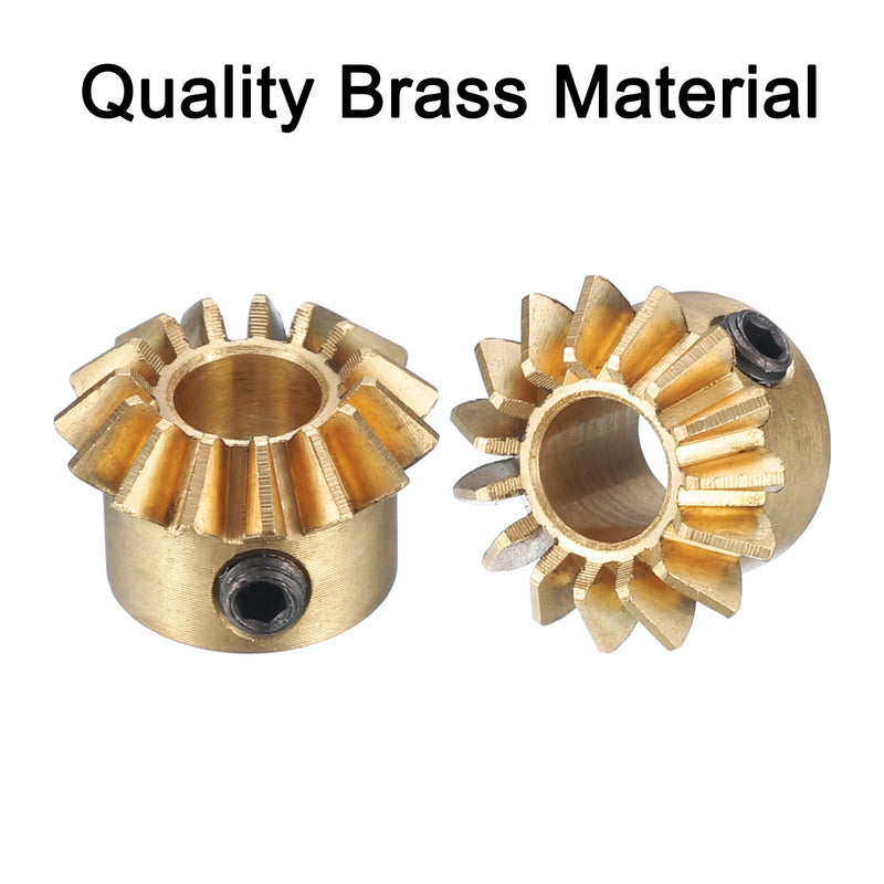 uxcell 2pcs Bevel Gear 0.8 Module 1:1 Reduction Rate 15T 5mm Hole Dia Bevel Pinion Gear Brass, 45 Degree Steering Gear for Hardware Mechanical Rotation, Yellow