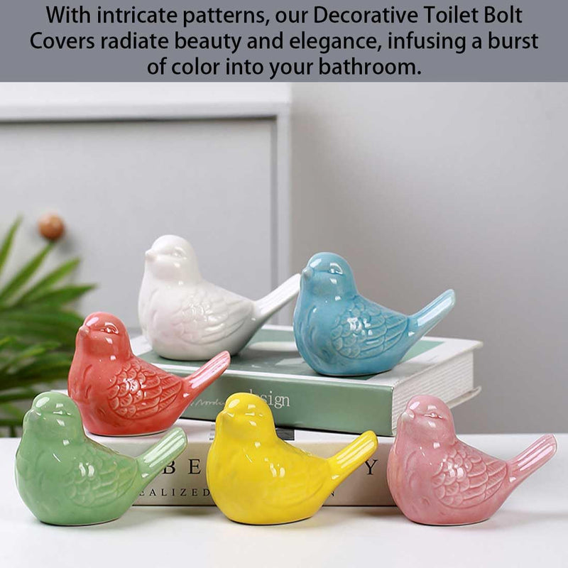 4-Pack Bird Design Toilet Bolt Caps - Decorative Porcelain Covers for Toilet Bowl Screws, Easy Installation (White) White