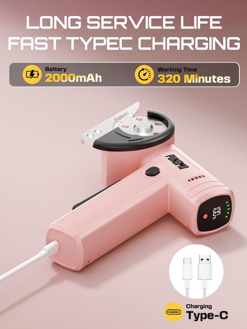 Rechargeable Cordless Electric Scissors Led Display: Electric Cardboard Box Cutter with 3 Safety Blades & Storage Pouch 5-Speed Settings - Cuts Cardboard, Leather, Fabric, and Plastic Pink