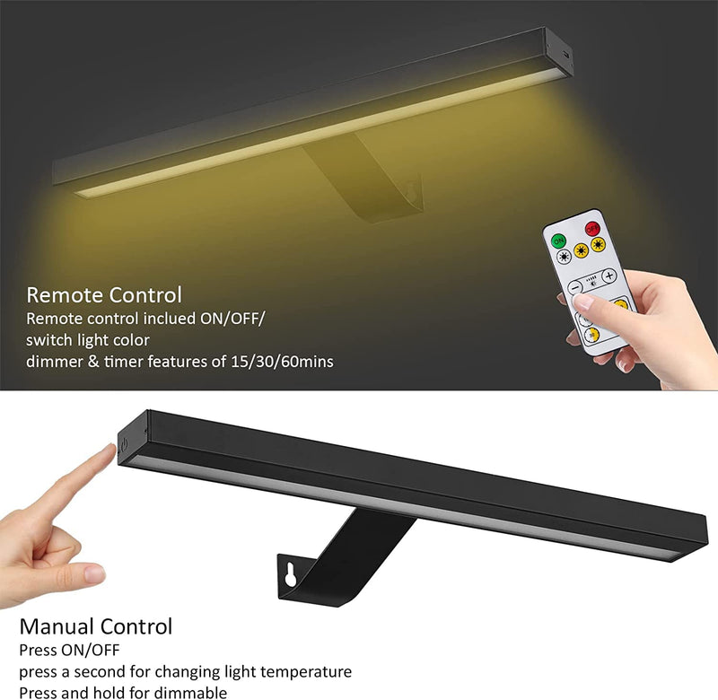 MIOBLUE Wireless Picture Lights,Rechargeable Battery Art Display Light with Remote Control, Dimmable/Timer Off Dartboard Light, 16 Inch Full Metal Accent Light with 40LEDs for Paintings,Picture,Frame 16inch -Black