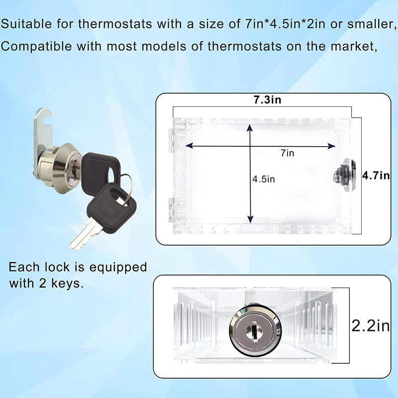 Universal Thermostat Lock Box with Key,Clear Large Thermostat Cover for Thermostat on Wall,Thermostat Guard Fits Thermostats 7H x 4.5W inches or Smaller (1 Set) 1