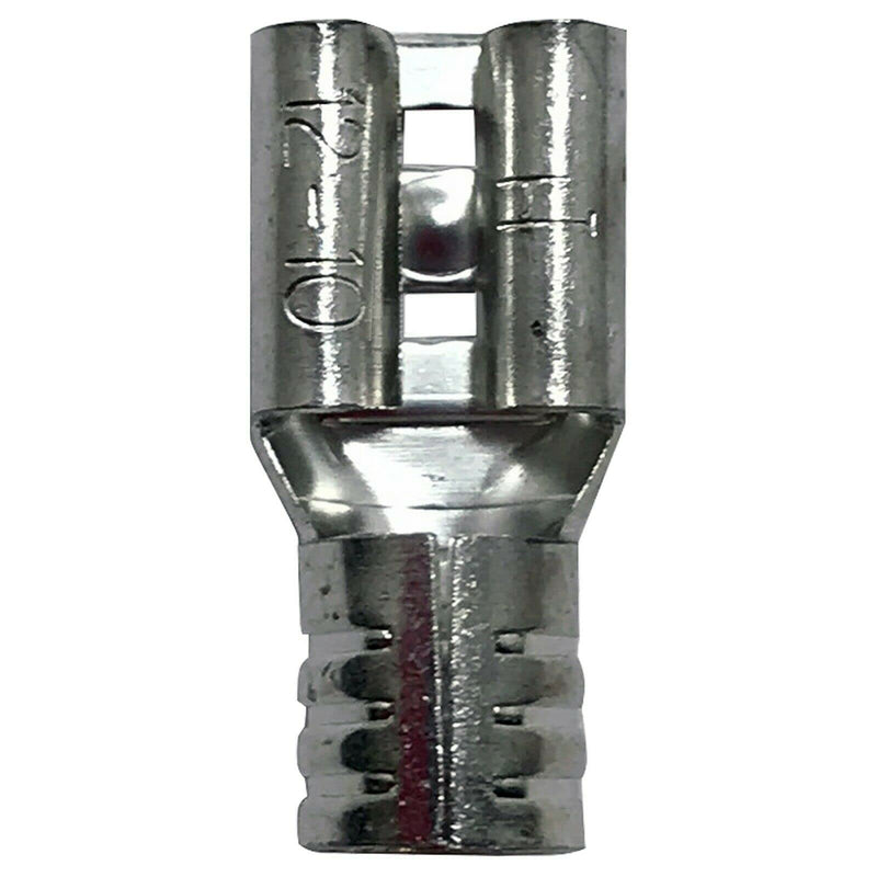 100 Pcs Non-Insulated 8 Gauge Female Quick Disconnect Connector - .250 1/4" Stud Wire Terminal - Pure Copper & V-Grooves Serrations for Strong Crimps & Corrosion Resistance - Made in USA 100 8 AWG Female 1/4" Tab