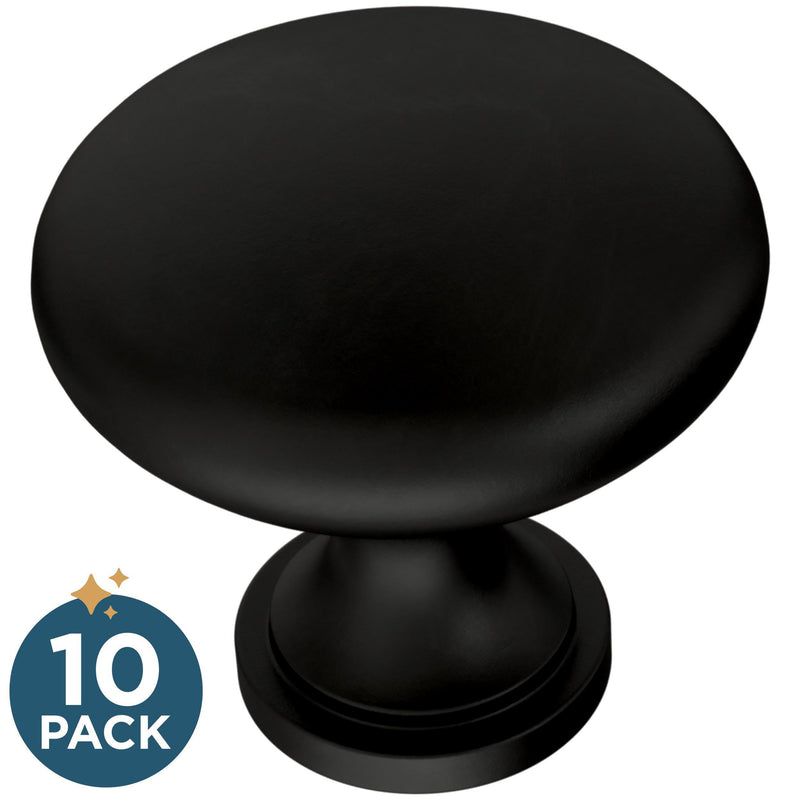 Franklin Brass Mushroom (10-Pack) Cabinet Knobs Matte Black Drawer Knobs Kitchen Cabinet Knobs for Dresser Drawers Pulls and Knobs 1-3/16" Closet Door Knobs P42354Z-FB-B Knob 1-3/16" (30mm)