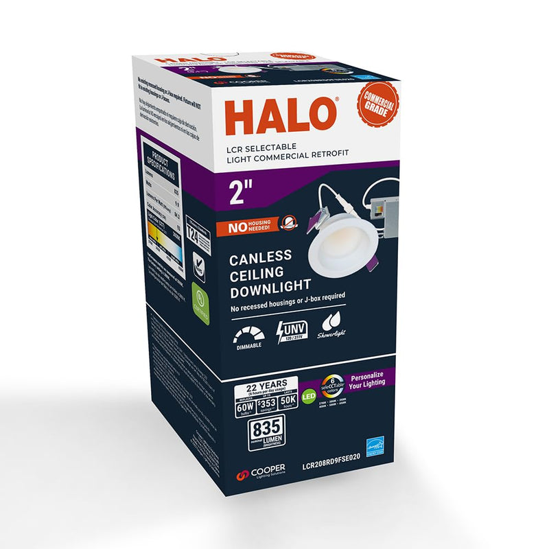 HALO LCR2 2 in. Soft White Selectable CCT Integrated LED Recessed Light with Surface Mount White Trim Retrofit Module