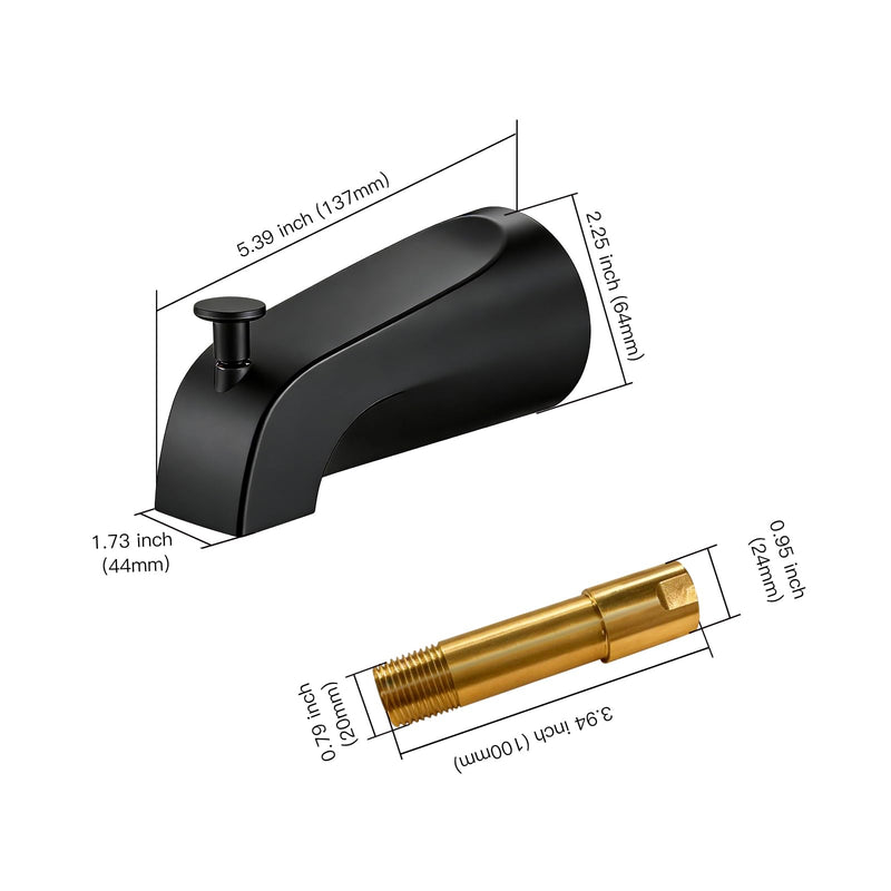 Tub Spout with Diverter, Heavy Duty All Metal Bathtub Faucet with Brass,Shower Slip-on Bathtub Faucet for 1/2 Inch Copper Pipe,5-3/8 Inch Bath Tub Faucet Replacement,Matte Black Matte Black