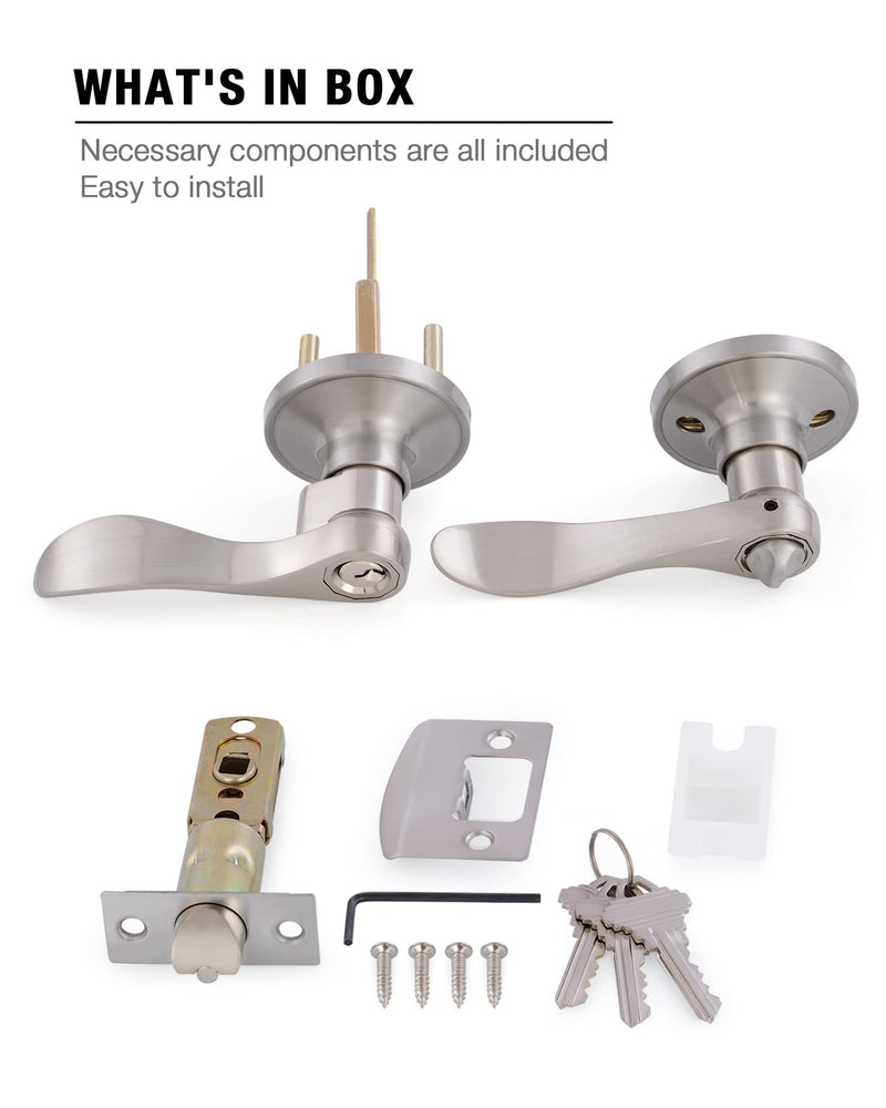 Door Levers Interior Keyed Difference Entry Front/Bedroom Door Handles for Left and Right Opened Door with Lock and Keys Set in Satin Nickel 1 Satin Nickel Keyed Difference