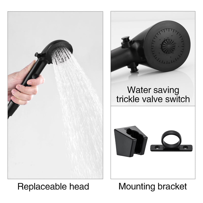 Rv Shower Faucet with Handheld Showerhead & Hose, 4 inch Shower Set Replacement, Leak & Rust Resistant for RV Camper Motorhome Travel Trailer Indoor/Outdoor Use, Black