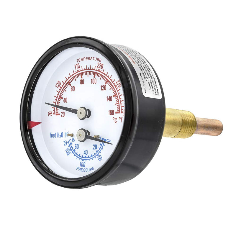 PIC Gauges TRI-RC-254R2.95-D 2-1/2" Dial Size, 1/4" Male NPT Connection Size, Stem Length 2.95 inches, 0/75 psi Range, Commercial Tridicators with Black Steel Case, Bronze Internals