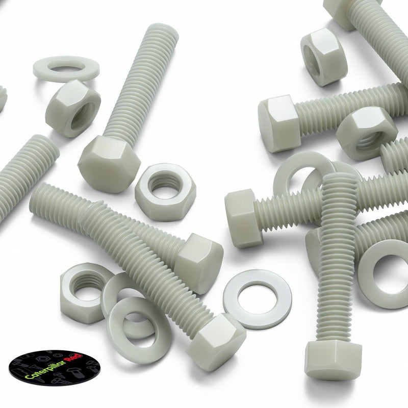 10 x Glass Filled Reinforced Nylon Hex Head M10 x 50 mm, Plastic Nuts, Bolts & Washers (25/64 x 1 31/32 in)