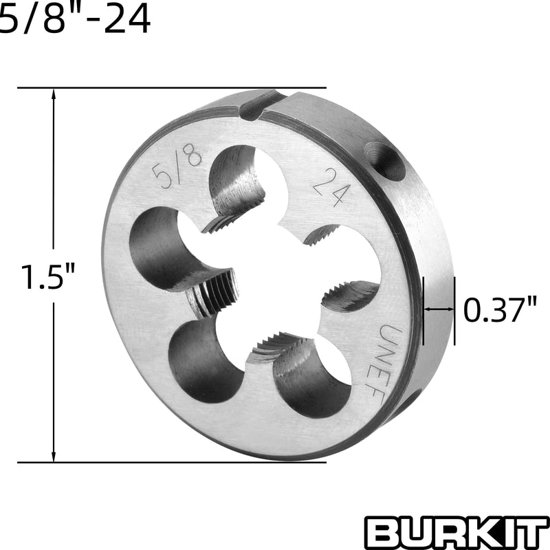 Burkit 5/8"-24 UNEF Tap and Die Set, 5/8 x 24 UNEF Machine Thread Tap and Round Die Right Hand