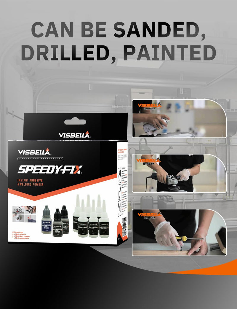 7 Seconds Speedy Fix Strong Instant Adhesive & Filling Powders Reinforcing Waterproof Super Repair Glue Fix for Metal Surfaces & Hard Plastic Products (Black&Grey 9PC) Black&Grey 9PC