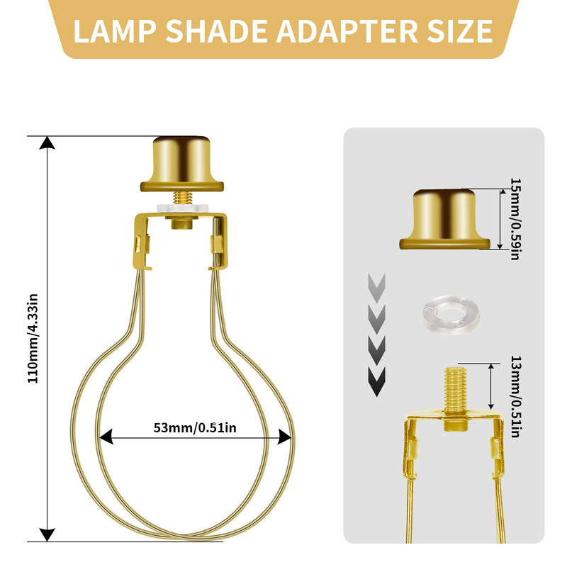 2 Pack Round Lamp Shade Light Bulb Clip Adapter, ALUCSET Lampshade Holder Clip on with Lamp Shade Attaching Finial Top Bracket Holder Support Fitter Parts Converter (Set of 2, Gold)