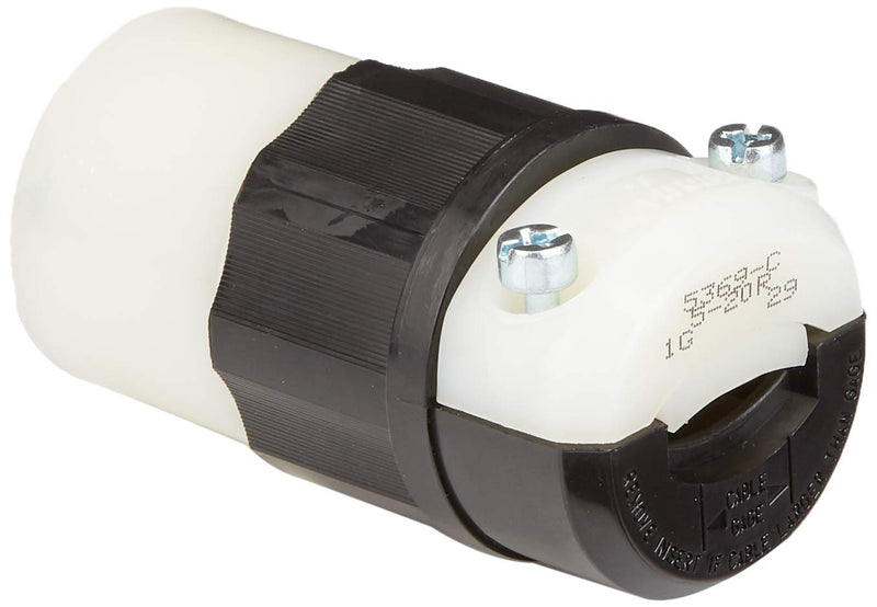 Leviton 5369-C 20 Amp, 125 Volt, Connector, Industrial Grade, Straight Blade, Grounding, Black-White