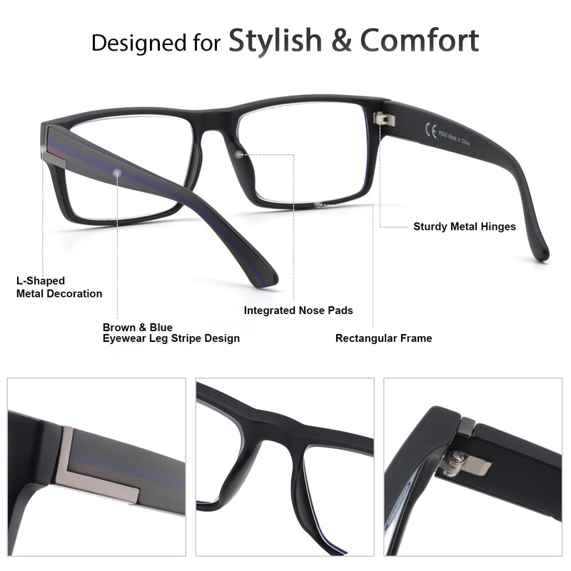 SKYOAK Excellent TR90 Unbreakable Progressive Multifocus Reading Glasses for Men, Thick Frame Anti Blue Light/UV Readers, 2 PACK Quality Chunky Computer Glass No-Line Multifocal Eyeglasses C1, +1.75x C1 - Progressive Readers 1.75x
